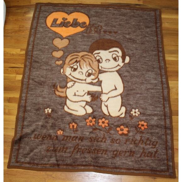 VTG 70s Rare German Kim Casali Fuzzy Love is (Liebe ist) Throw Blanket 56”x70” - Picture 1 of 5